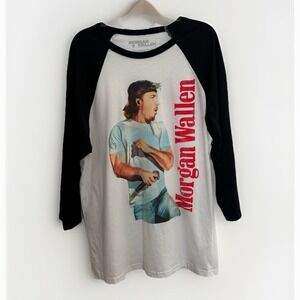 Morgan Wallen XL White Raglan T-Shirt 3/4 Black Sleeve Cotton Blend Concert